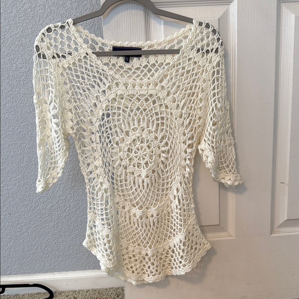 Lumire Cream Crochet Knit Top